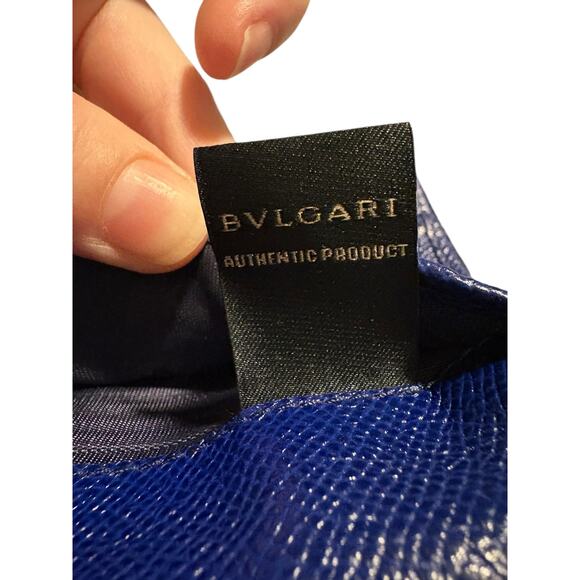 BVLGARI Long Wallet Logo Clip Bi-Fold Royal Blue Leather Light Pink Lining - Picture 7 of 16